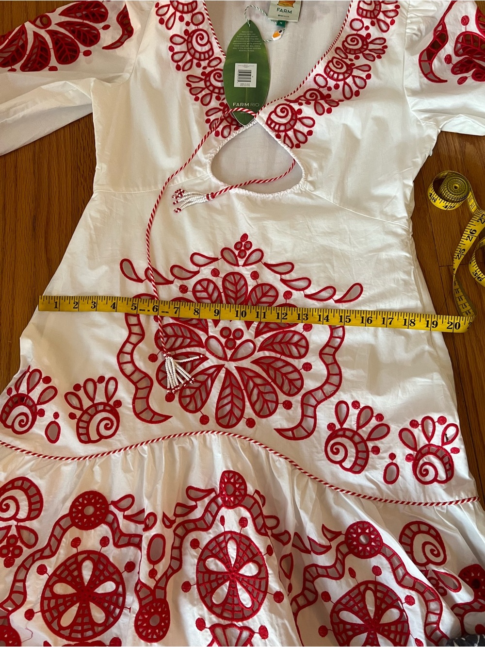 FARM Rio White Richelieu Red Embroidery Maxi Dress M - Picture 13 of 16